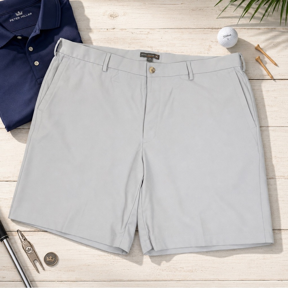 Peter Millar Crown Sport Performance Shorts Men’s 38 Light Gray/Beige Stretch